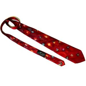 Silk tie red abstract iridescent geometric pattern